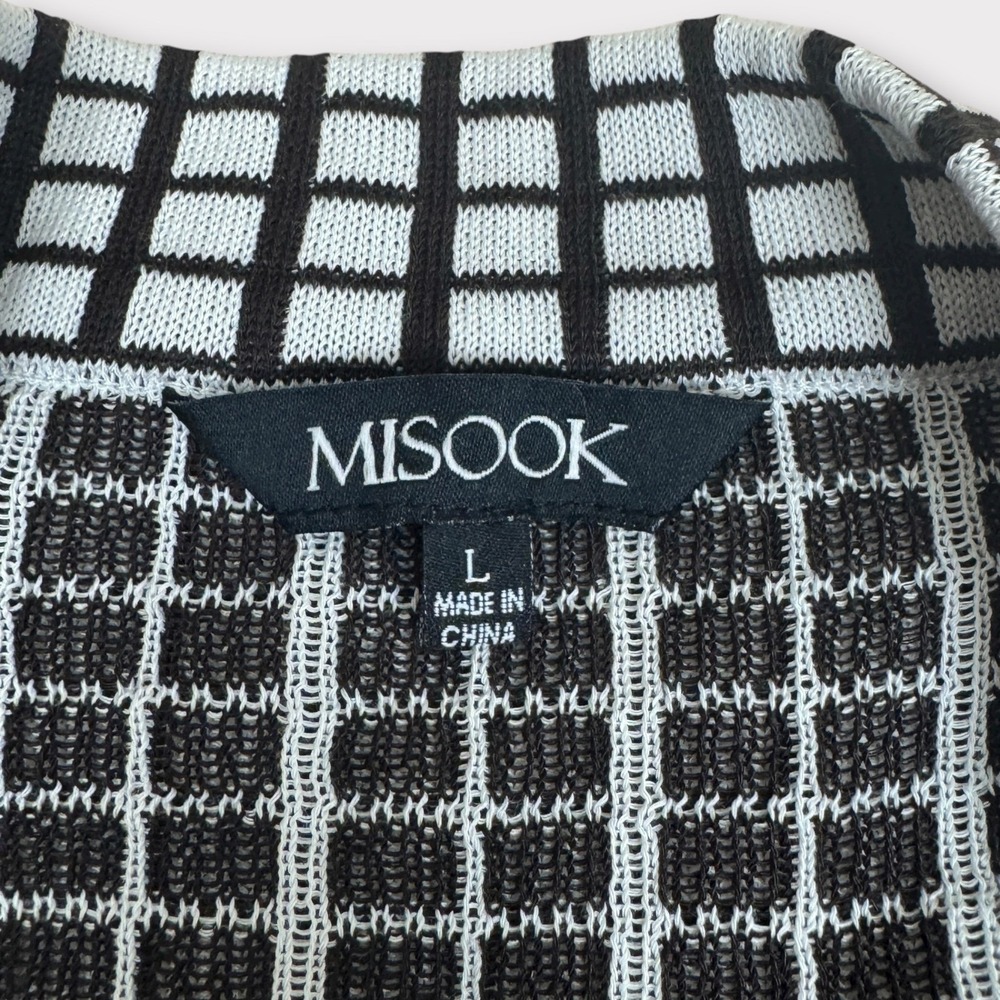 MISOOK Heritage Knit Open Front Jacket Blazer Black White Checkered Womens Large - Picture 4 of 10